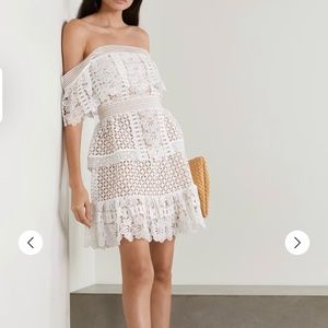 SELF-PORTRAIT Off-the-shoulder guipure lace mini dress
